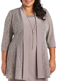Plus 2-Piece Metallic Jacquard Jacket Dress