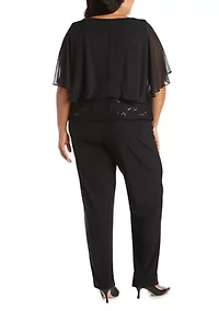 Plus Pinch Front Chiffon Lace Caplet Top