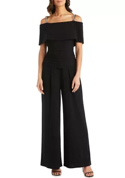 Women's One Piece Cold Shoulder Ruched Bodice Jumpsuit