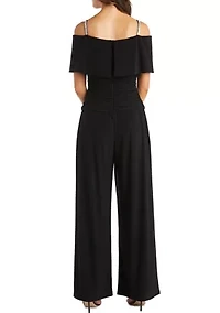 Women's One Piece Cold Shoulder Ruched Bodice Jumpsuit