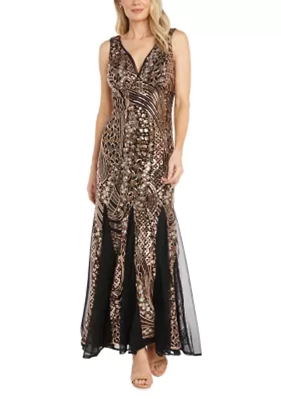 Women's Sleeveless V-Neck Sequin Beaded Gown