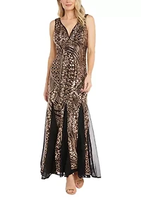Women's Sleeveless V-Neck Sequin Beaded Gown