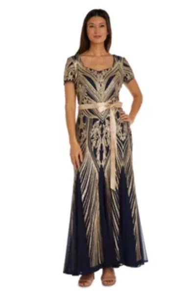 1Pc Sweetheart Neck Emb Sequin Panel Godet Dress