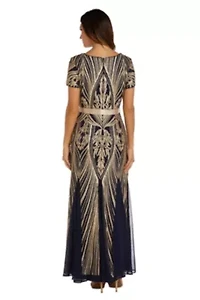1Pc Sweetheart Neck Emb Sequin Panel Godet Dress