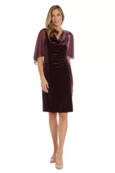 1Pc Velvet And Chiffon Side Drape Cowl Neck Caplet Short Dress