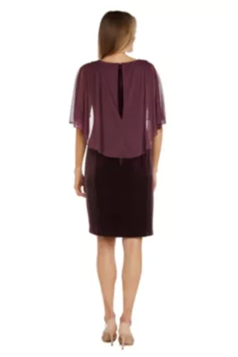 1Pc Velvet And Chiffon Side Drape Cowl Neck Caplet Short Dress