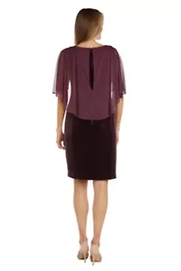 1Pc Velvet And Chiffon Side Drape Cowl Neck Caplet Short Dress