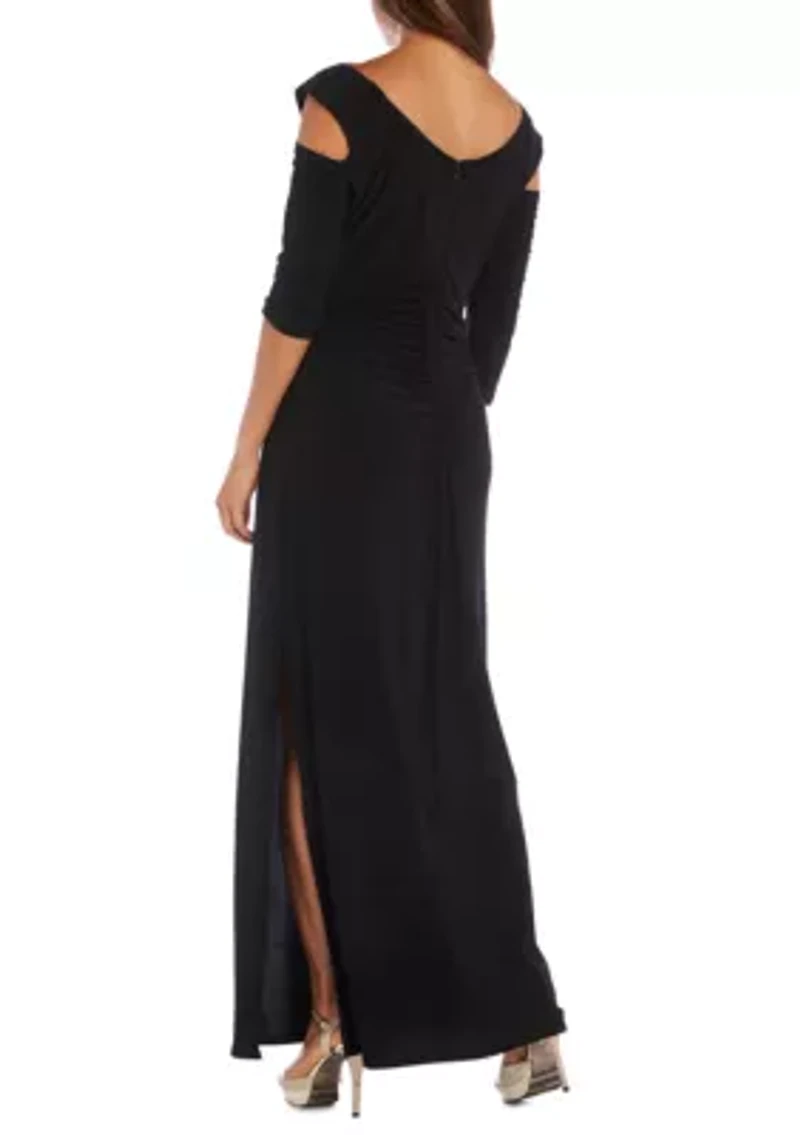 Long Empire Waist Cold Shoulder With 3 4 Sleeves Drs