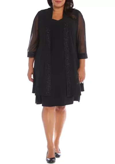 Plus  Shift Dress with Matching Jacket and Metallic Detailing