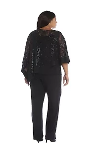 2Pc Mock Poncho With Attached Tank Over Pants