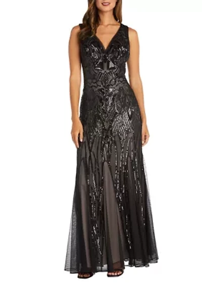 Long Beaded Sequin Dress