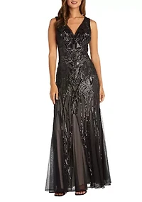 Long Beaded Sequin Dress