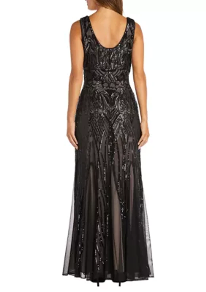 Long Beaded Sequin Dress
