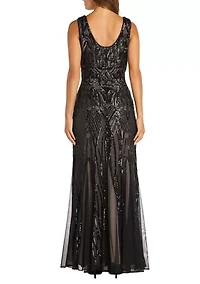Long Beaded Sequin Dress
