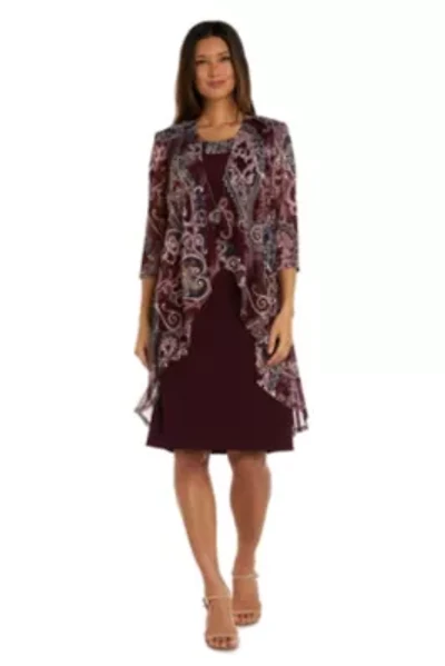 2Pc Puff Print Jacket Dress With Flyaway Solid Tank Necklace