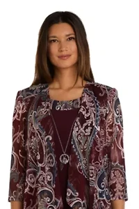 2Pc Puff Print Jacket Dress With Flyaway Solid Tank Necklace