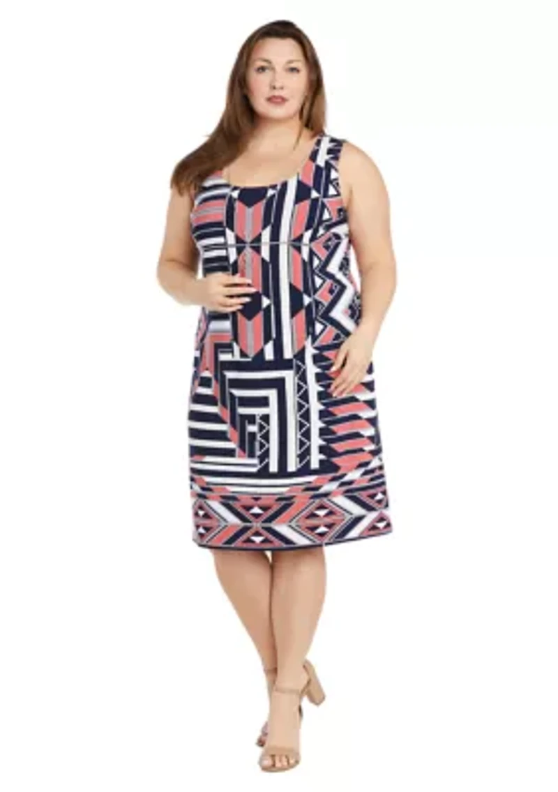 Plus 3/4 Sleeve Printed Dress with Drape Jacket