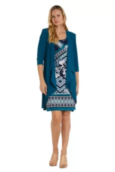 2Pc Puff Print Ity Jacket Dress