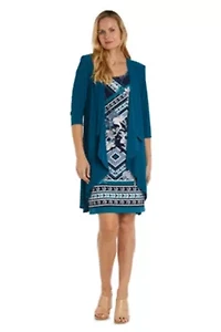 2Pc Puff Print Ity Jacket Dress