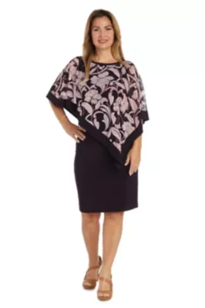 1Pc Banded Foil Power Mesh And Ity Poncho Dress