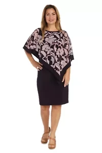 1Pc Banded Foil Power Mesh And Ity Poncho Dress