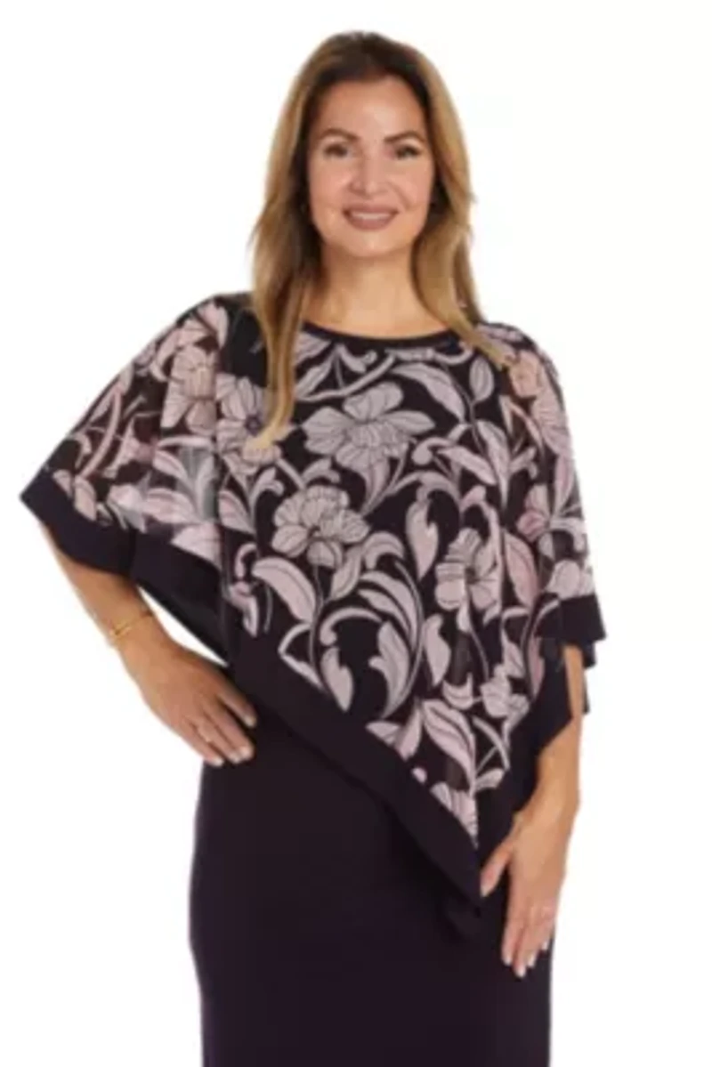 1Pc Banded Foil Power Mesh And Ity Poncho Dress