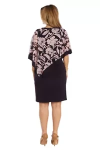 1Pc Banded Foil Power Mesh And Ity Poncho Dress