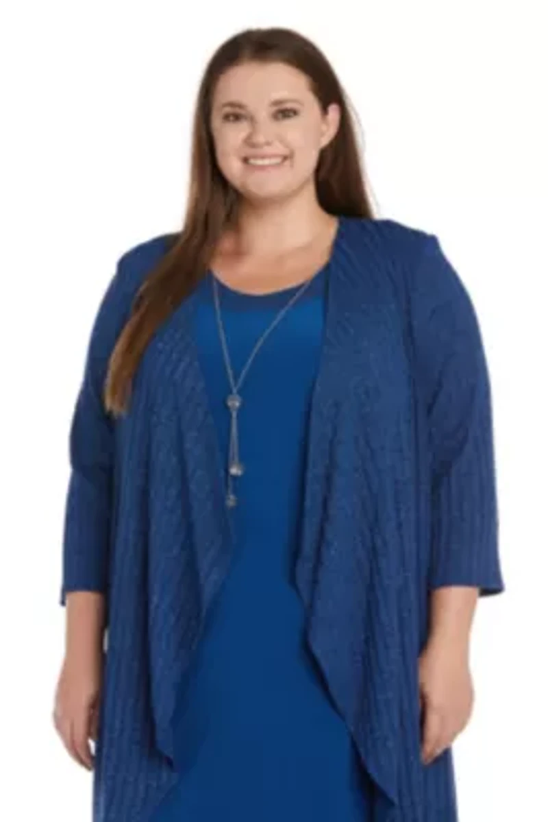 2Pc Metallic Pb Rib Knit And Ity Swing Jacket Dress