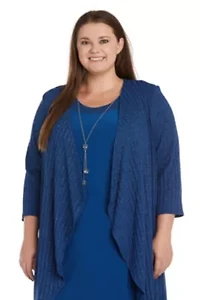 2Pc Metallic Pb Rib Knit And Ity Swing Jacket Dress