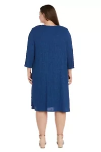 2Pc Metallic Pb Rib Knit And Ity Swing Jacket Dress