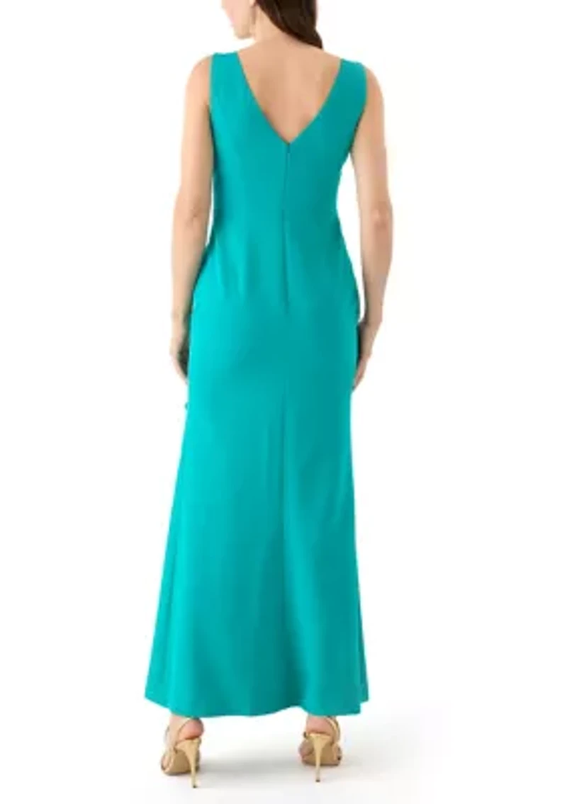 Women's Sleeveless Gown with Ruffle and Gathered Front