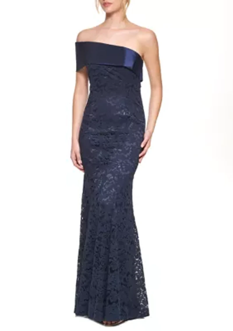 Women's One Shoulder Solid Velvet Gown
