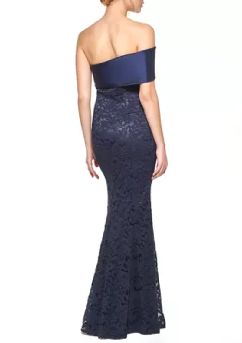 Women's One Shoulder Solid Velvet Gown