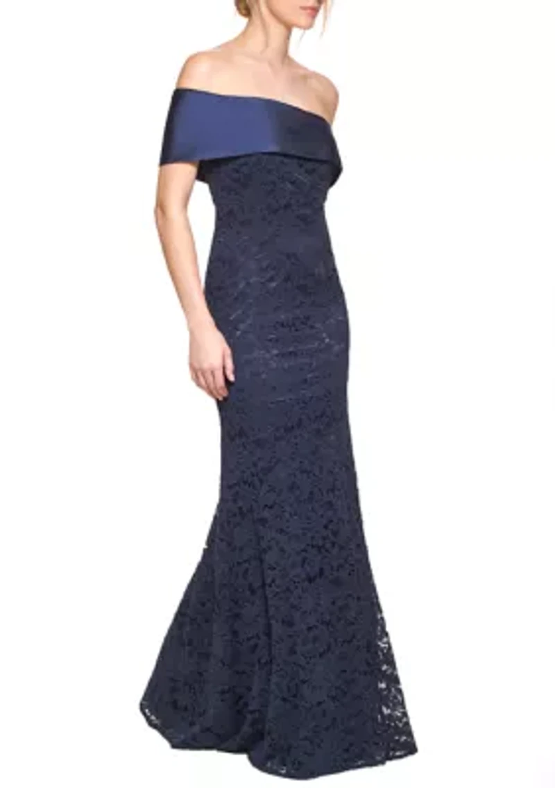 Women's One Shoulder Solid Velvet Gown