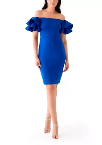 Women's Ruffle Off the Shoulder Scuba Gown