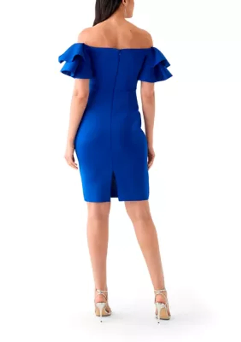 Women's Ruffle Off the Shoulder Scuba Gown