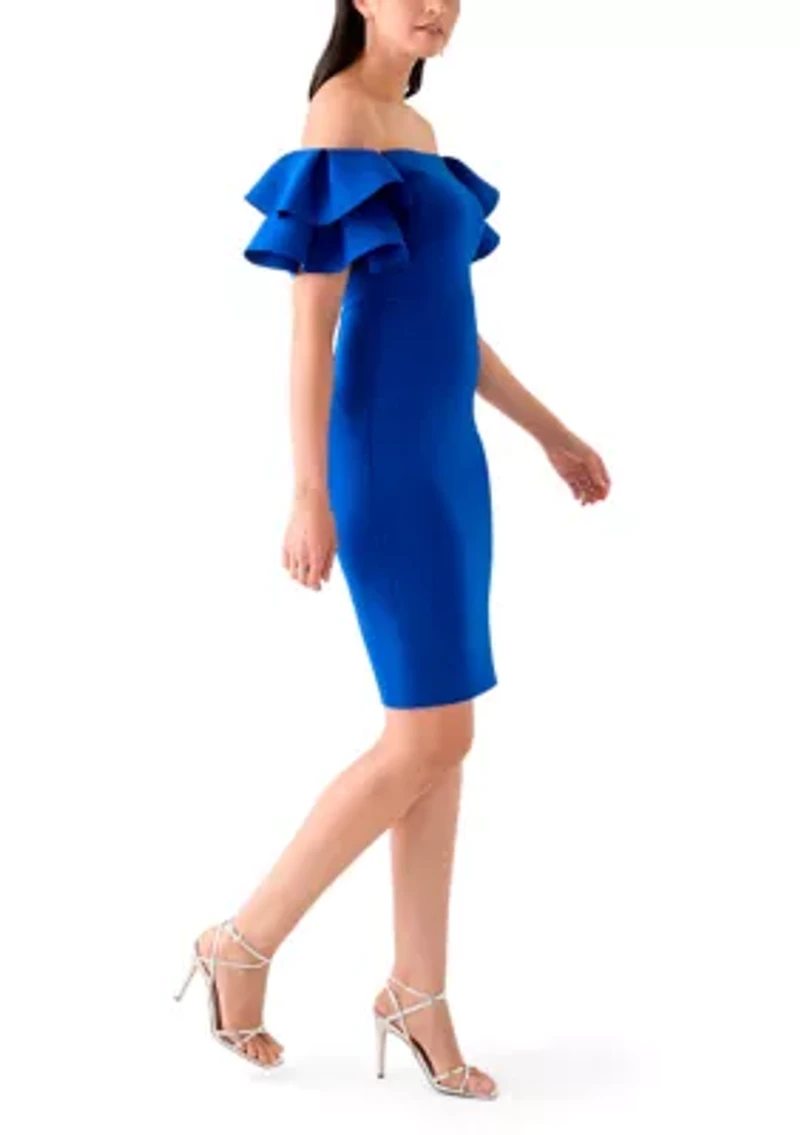 Women's Ruffle Off the Shoulder Scuba Gown