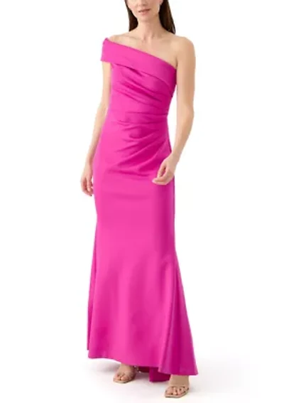 One Shoulder Long Dress with Side Tucks