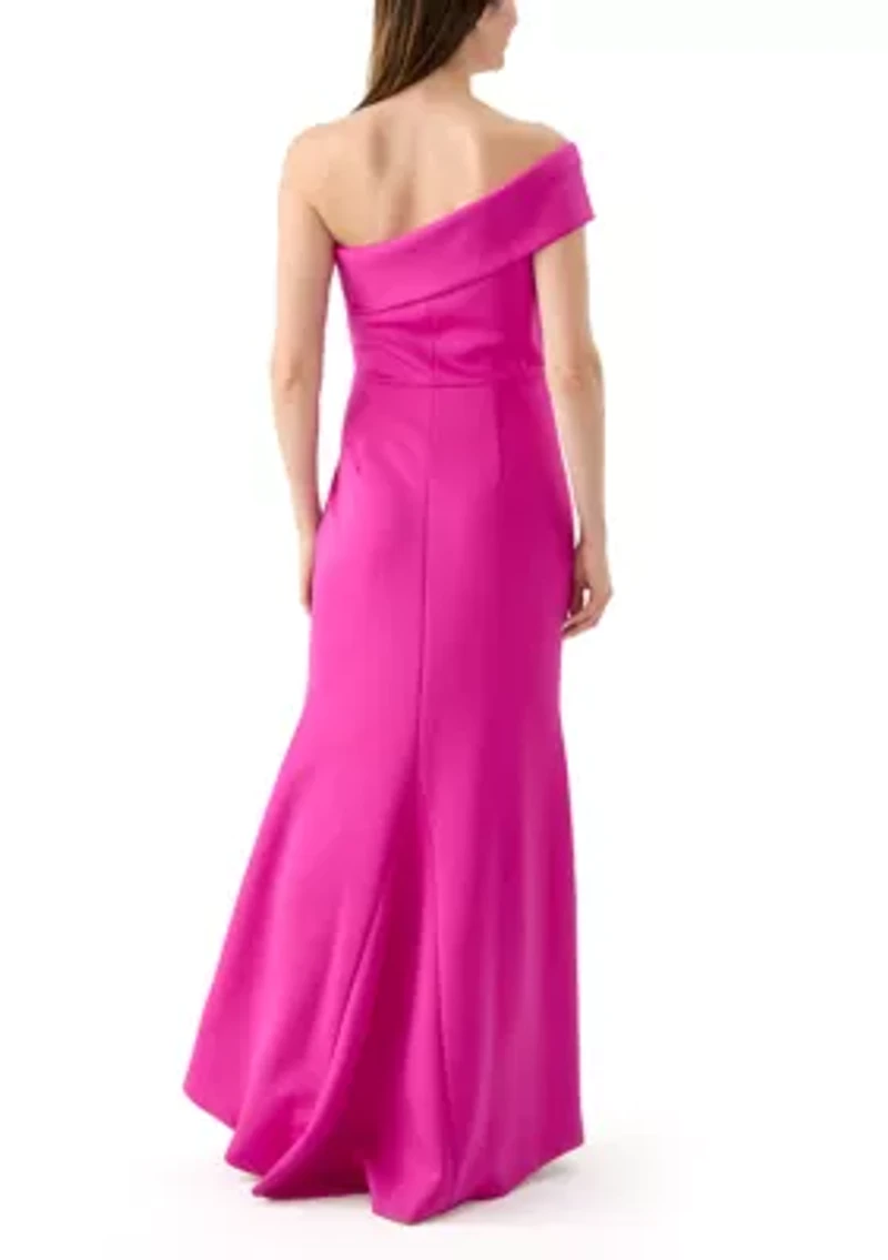 One Shoulder Long Dress with Side Tucks
