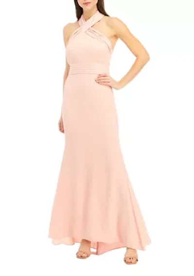 Women's Sleeveless Halter Neck Solid Satin Gown