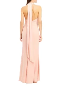 Women's Sleeveless Halter Neck Solid Satin Gown