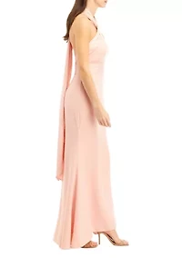 Women's Sleeveless Halter Neck Solid Satin Gown
