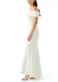 Women's Sleeveless Off the Shoulder Scuba Gown