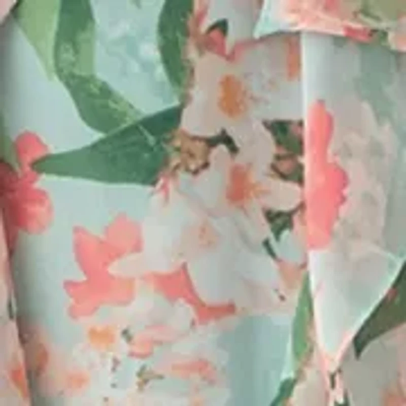 Women's V-Neck Floral Printed Chiffon Gown