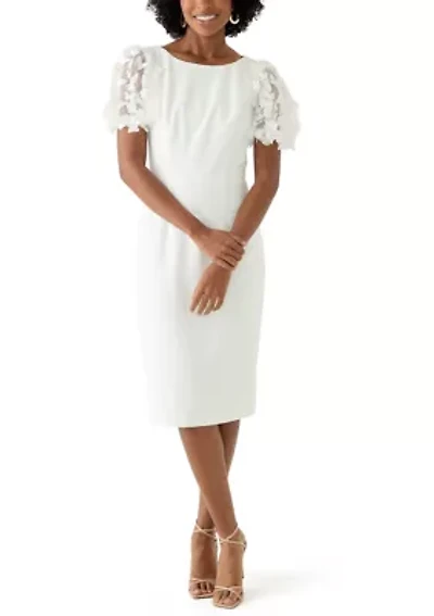 Women's Puff Sleeve Solid Scuba Sheath Dress