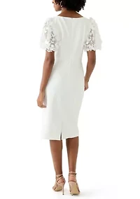Women's Puff Sleeve Solid Scuba Sheath Dress