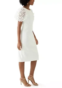 Women's Puff Sleeve Solid Scuba Sheath Dress
