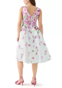 Women's Sleeveless Crew Neck Floral Print Scuba Fit and Flare Dress