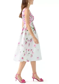 Women's Sleeveless Crew Neck Floral Print Scuba Fit and Flare Dress