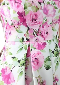 Women's Sleeveless Crew Neck Floral Print Scuba Fit and Flare Dress